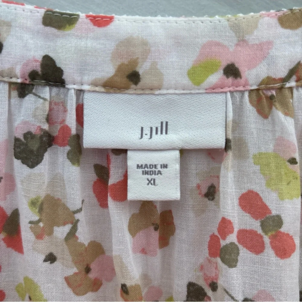 J. Jill Floral Peasant Blouse in Pink, Olive & Coral - Picture 2 of 14